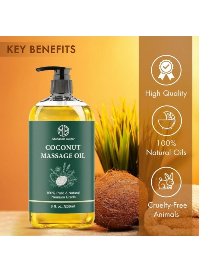 Mudassir Gulzar Pure Coconut Massage Oil 236ml (8 fl oz), Organic Coconut Oil for Skin & Body Care, Natural Moisturizing Body Oil for Massage, Hair Care & Skin Hydration - Image 5