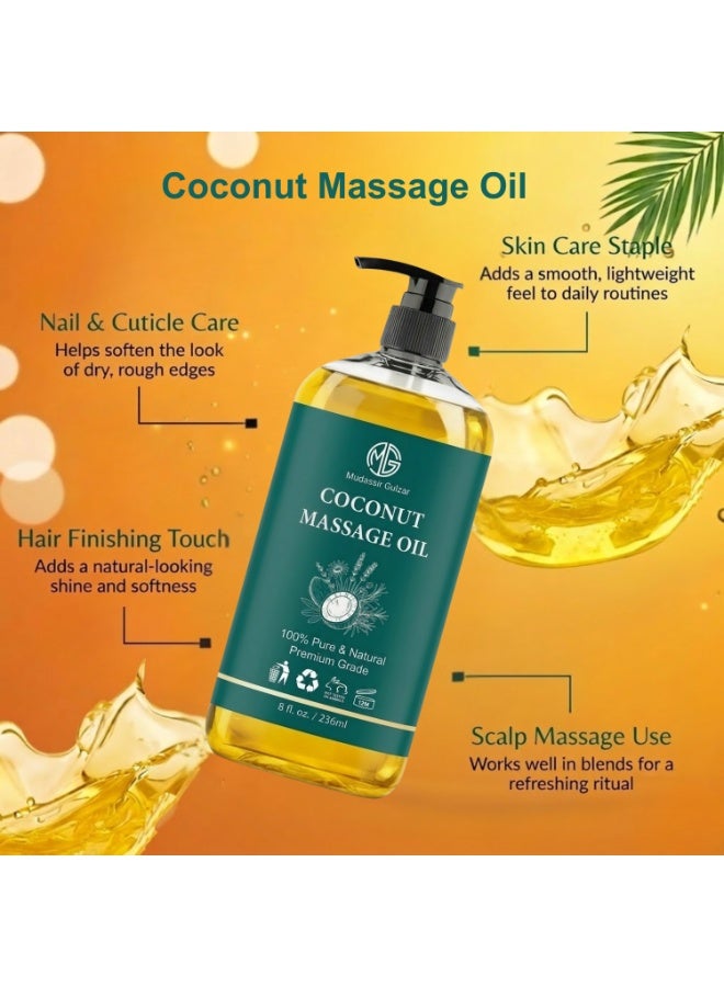 Mudassir Gulzar Pure Coconut Massage Oil 236ml (8 fl oz), Organic Coconut Oil for Skin & Body Care, Natural Moisturizing Body Oil for Massage, Hair Care & Skin Hydration - Image 2