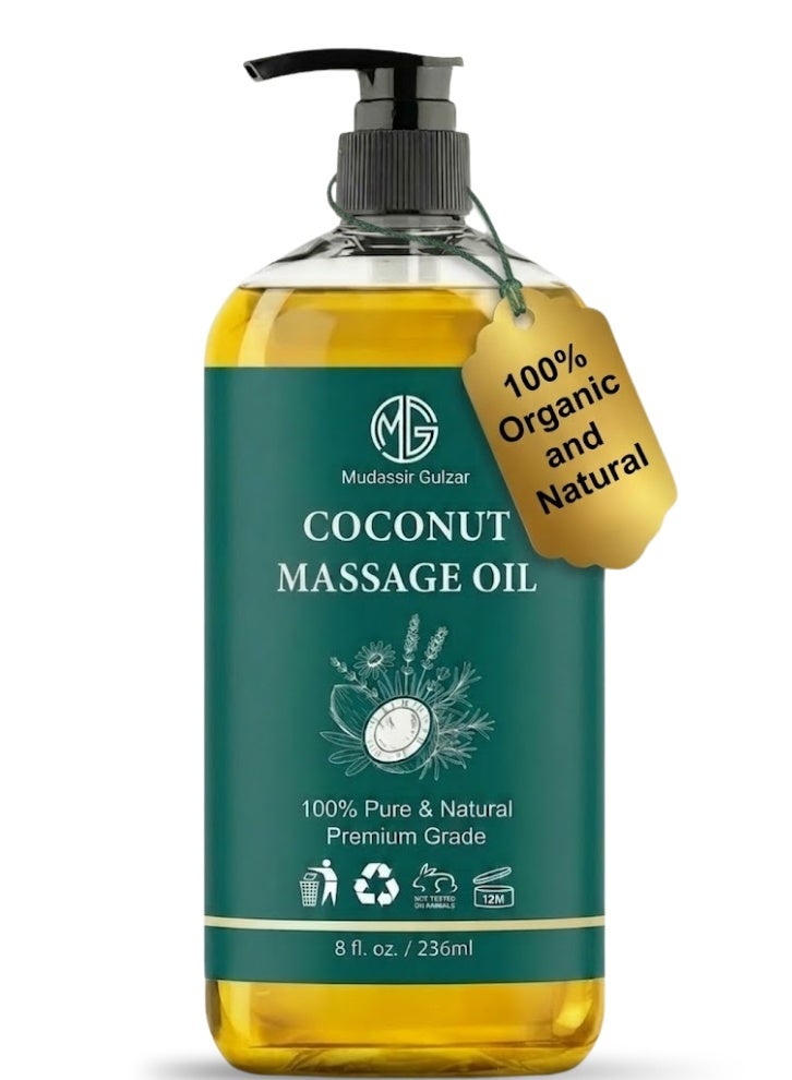 Mudassir Gulzar Pure Coconut Massage Oil 236ml (8 fl oz), Organic Coconut Oil for Skin & Body Care, Natural Moisturizing Body Oil for Massage, Hair Care & Skin Hydration - Image 1