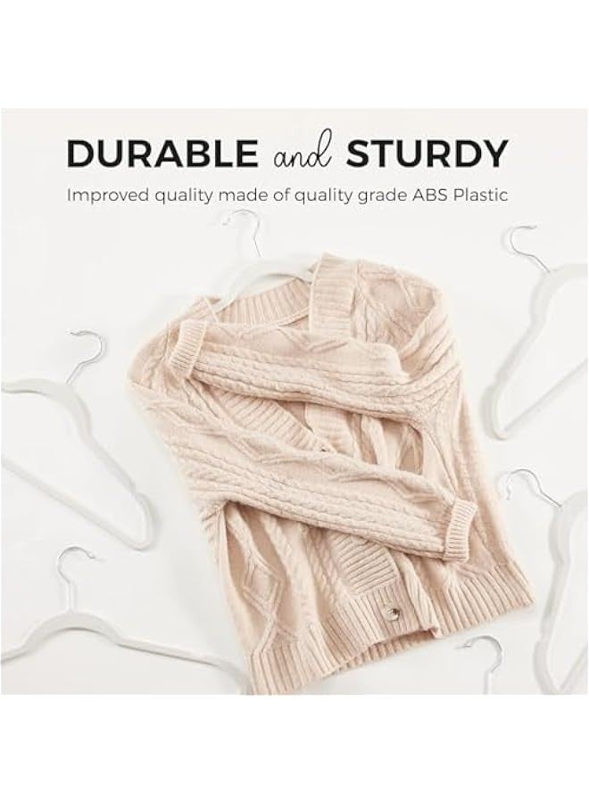 بيوينتي شالقات مخملية ممتازة 50 حزمة ، غير انزلاق تجمع شعر ، ملابس قوية معطف ثقيل وبدلة ، دائمة رقيقة لتوفير مساحة الخزانة (أبيض) - Image 3