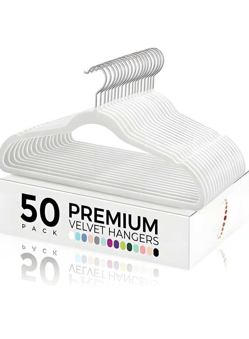 Beauenty Premium Velvet Hangers 50 Pack, Non-Slip Flocked Felt, Sturdy Clothes Heavy Duty Coat & Suit, Durable Slim for Closet Space Saving (white) - Image 1