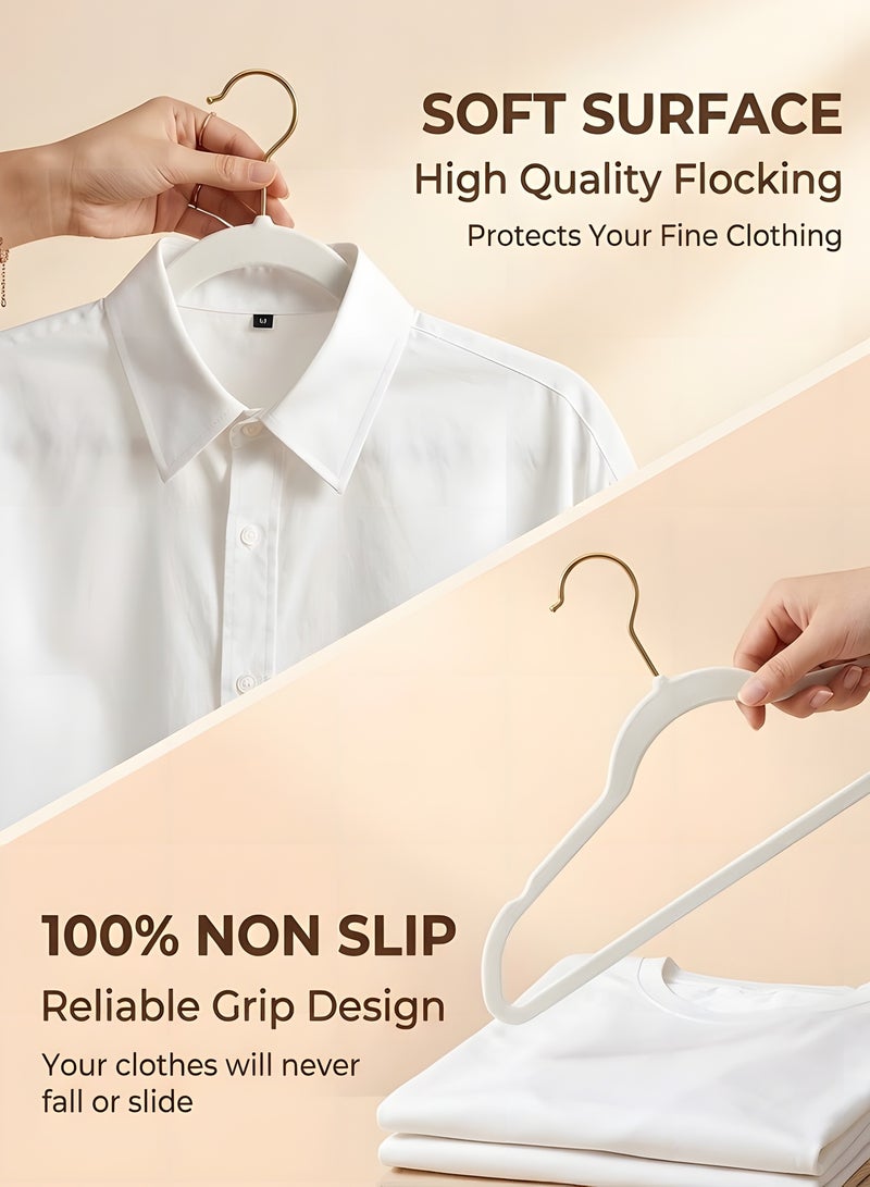 Beauenty Premium Velvet Hangers 50 Pack, Non-Slip Flocked Felt, Sturdy Clothes Heavy Duty Coat & Suit, Durable Slim for Closet Space Saving (white) - Image 4