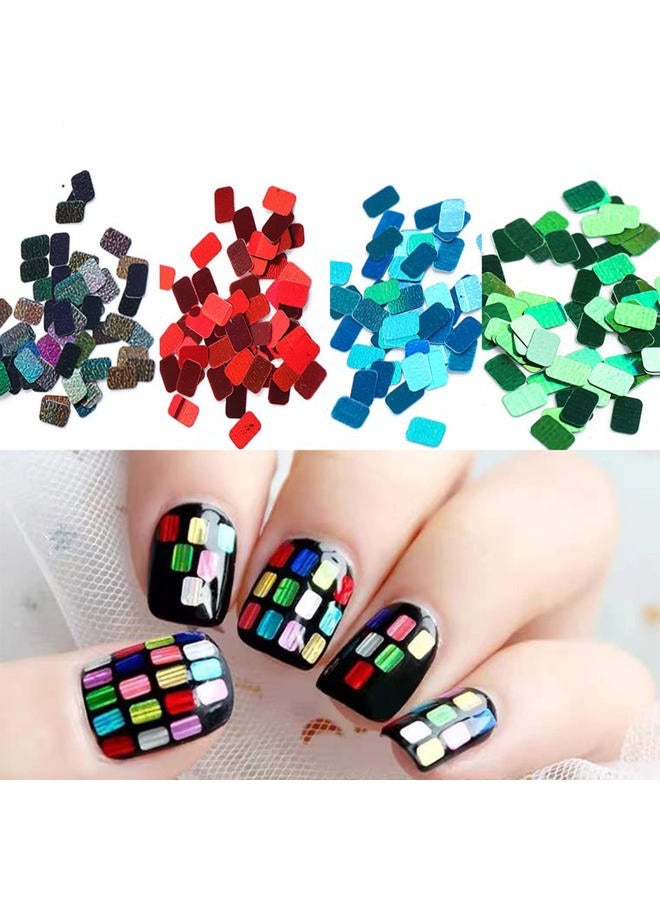 Vezocim Laser Square Glitter Nail Art Sequins, Holographic 3D 12 Colors Glitter Flakes Design, Rectangle Shape Nail Shiny Supplies for Women Girls Manicure Powder Charms Decorations, DIY Resin Nail Art Tips - Image 4