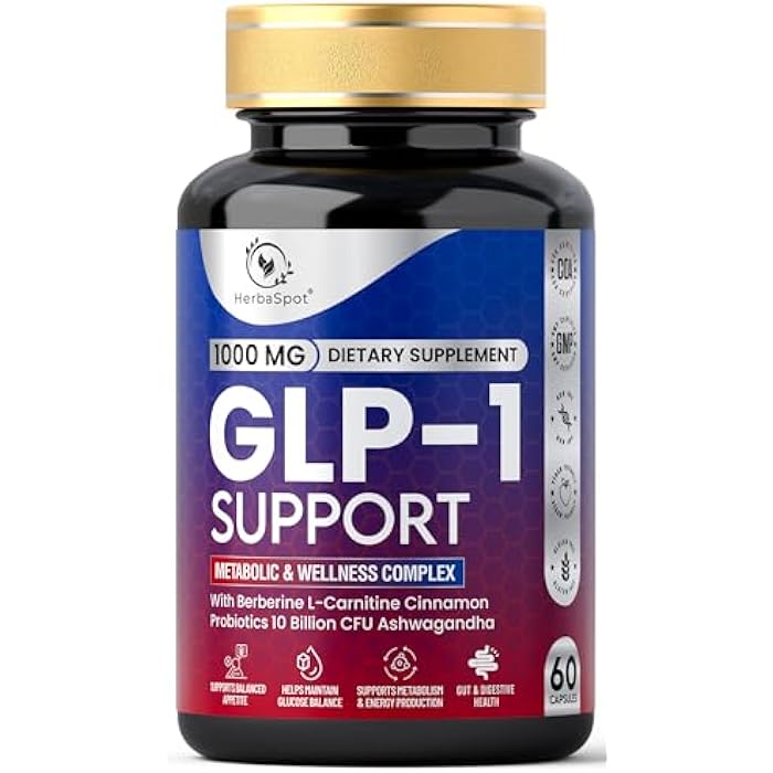 24-in-1 GLP-1 Supplement 1000 mg with Berberine, L-Carnitine, Ashwagandha | Metabolism Support for Satiety & Craving Control | Probiotics 10 Billion CFU for Gut Health & Healthy Energy – 60 Capsules - Image 1
