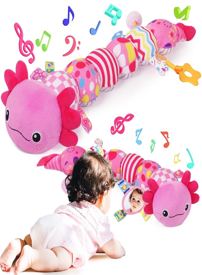 KMUYSL Baby Toys for 0-6 6-12 Months, Plush Axolotl Toy with Crinkle and Rattles for Infant Newborn, Sensory Music Animal Stuffed Toy for 0 1 2 3 4 5 6+ Month, Tummy Time Toys Gifts for 0-3-6-12 Months,Pink - Image 1