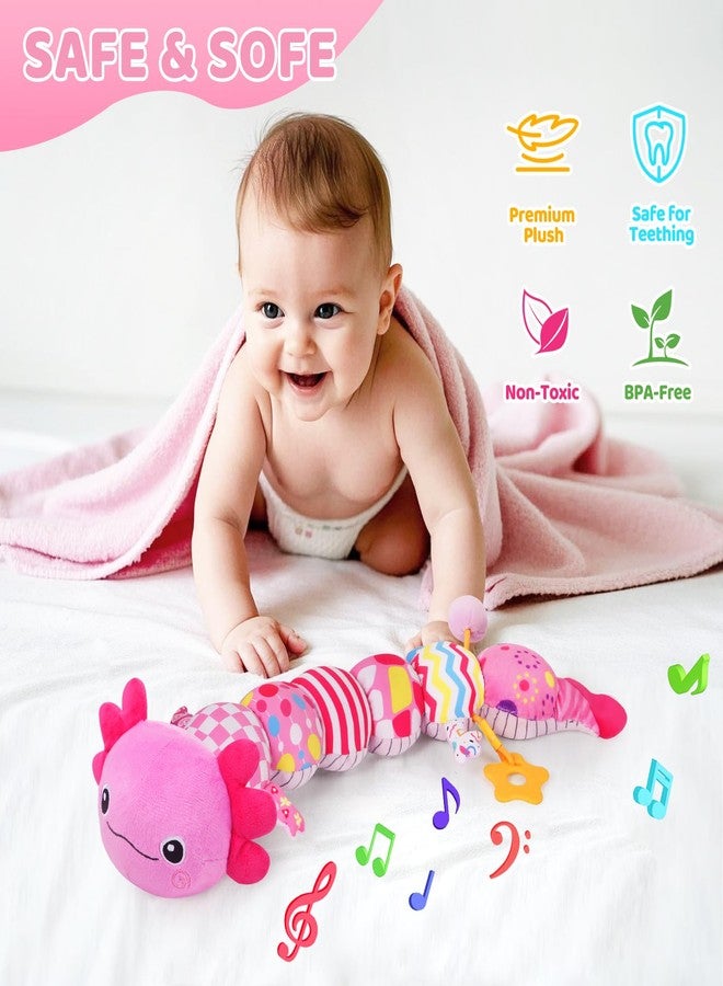 KMUYSL Baby Toys for 0-6 6-12 Months, Plush Axolotl Toy with Crinkle and Rattles for Infant Newborn, Sensory Music Animal Stuffed Toy for 0 1 2 3 4 5 6+ Month, Tummy Time Toys Gifts for 0-3-6-12 Months,Pink - Image 3