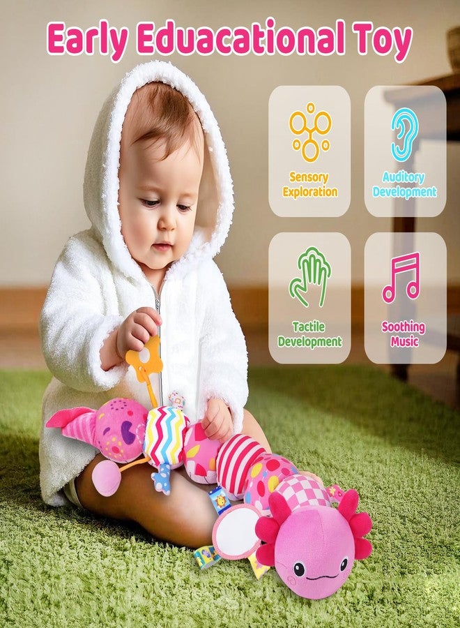 KMUYSL Baby Toys for 0-6 6-12 Months, Plush Axolotl Toy with Crinkle and Rattles for Infant Newborn, Sensory Music Animal Stuffed Toy for 0 1 2 3 4 5 6+ Month, Tummy Time Toys Gifts for 0-3-6-12 Months,Pink - Image 5