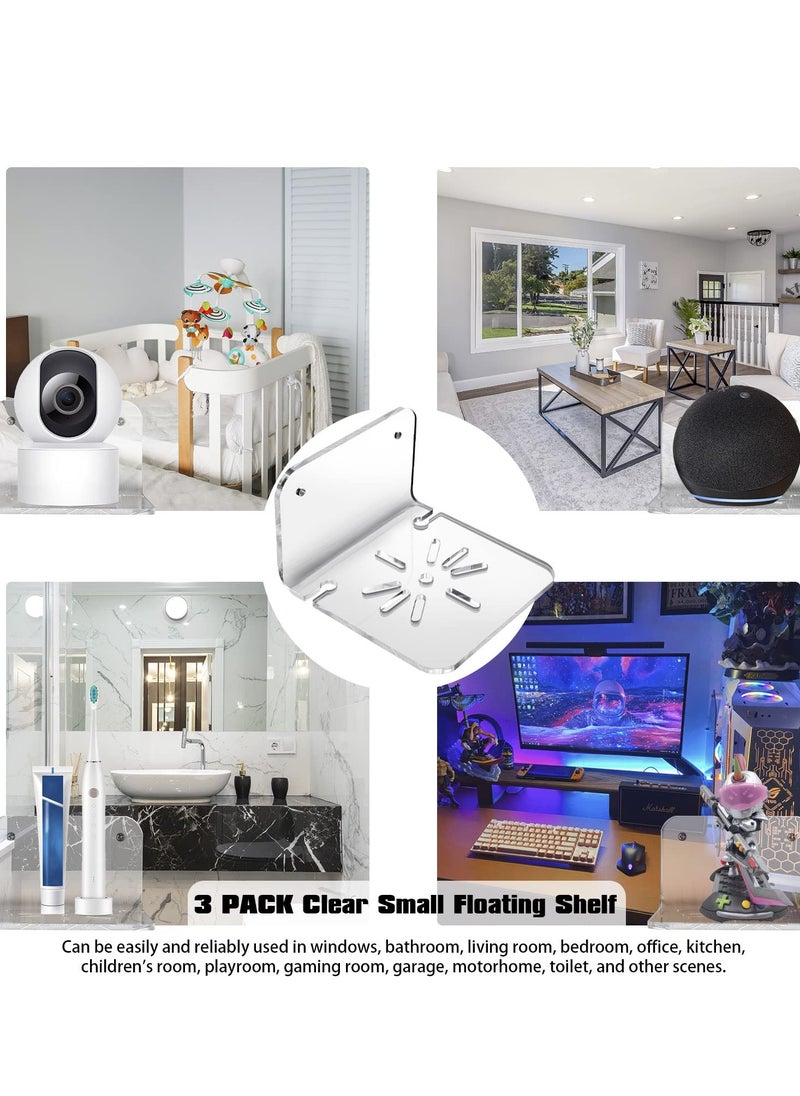 Anmi Acrylic Small Wall Shelf Set of 3 for Security Cameras, Speakers, Baby Monitors, Universal Adhesive Shelf Easy to Install No Drill, with Cable Clips (Clear)  - Image 2