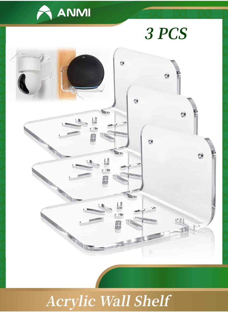 Anmi Clear Acrylic Wall Shelf 3 Pack for Smart Cameras, Baby & Pet Cameras, Small Floating Shelf for Plants, Speaker, Dog Camera  - Image 1