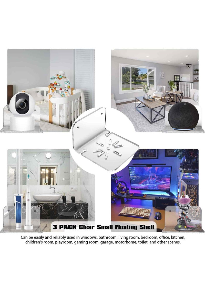 Anmi Clear Acrylic Wall Shelf 3 Pack for Smart Cameras, Baby & Pet Cameras, Small Floating Shelf for Plants, Speaker, Dog Camera  - Image 2