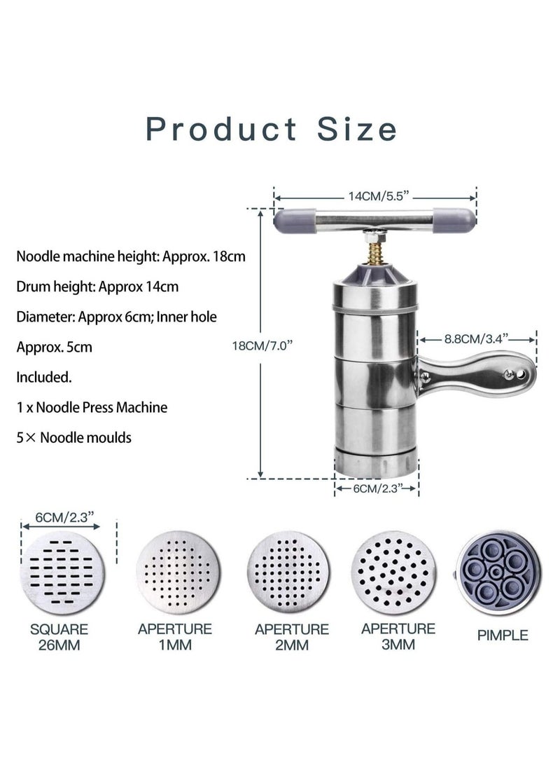 SYOSI - Manual Pasta Maker, Stainless Steel Noodle Maker, Juice Extractor Fruit Juicer Press Pasta Press Machine With 5 Models, Stainless Steel Hand Crank Spaghetti Fettuccine Noodle Dough Press Machine - Image 1