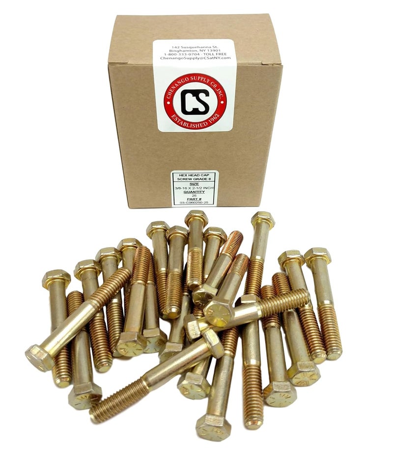 Chenango Supply 3/8-16 x 2-1/2" Hex Head Bolts, Grade 8 (3/4" to 4" Lengths in Listing) Hex Head Cap Screws (3/8-16x2-1/2 (25 pcs)) - Image 2