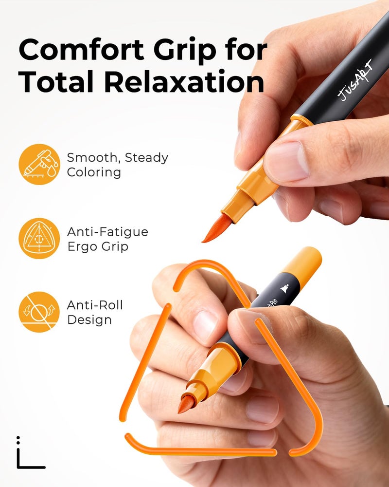 Jusart Markers For Adult Coloring Books No Bleeding  60 Colors Coloring Markers With Dual Tips  Fine & Brush Pens With Ergonomic Triangle Grip & 33% More Ink  Water-Based Art Drawing Set For Adults - Image 4