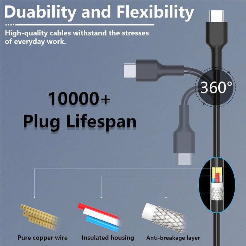 شاحن كمبيوتر محمول سريع 100W USB C متوافق مع أجهزة كمبيوتر محمولة Lenovo, HP, Dell, Asus وجميع أجهزة USB-C، شحن جهاز Type C 100W 96W 90W 87W 65W 45W 30W - Image 5