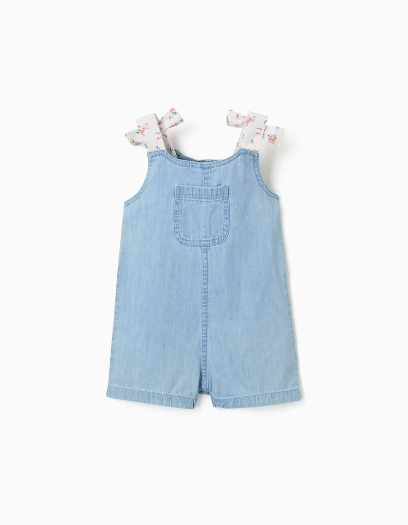 Ziddy Denim Playsuit With Floral Straps