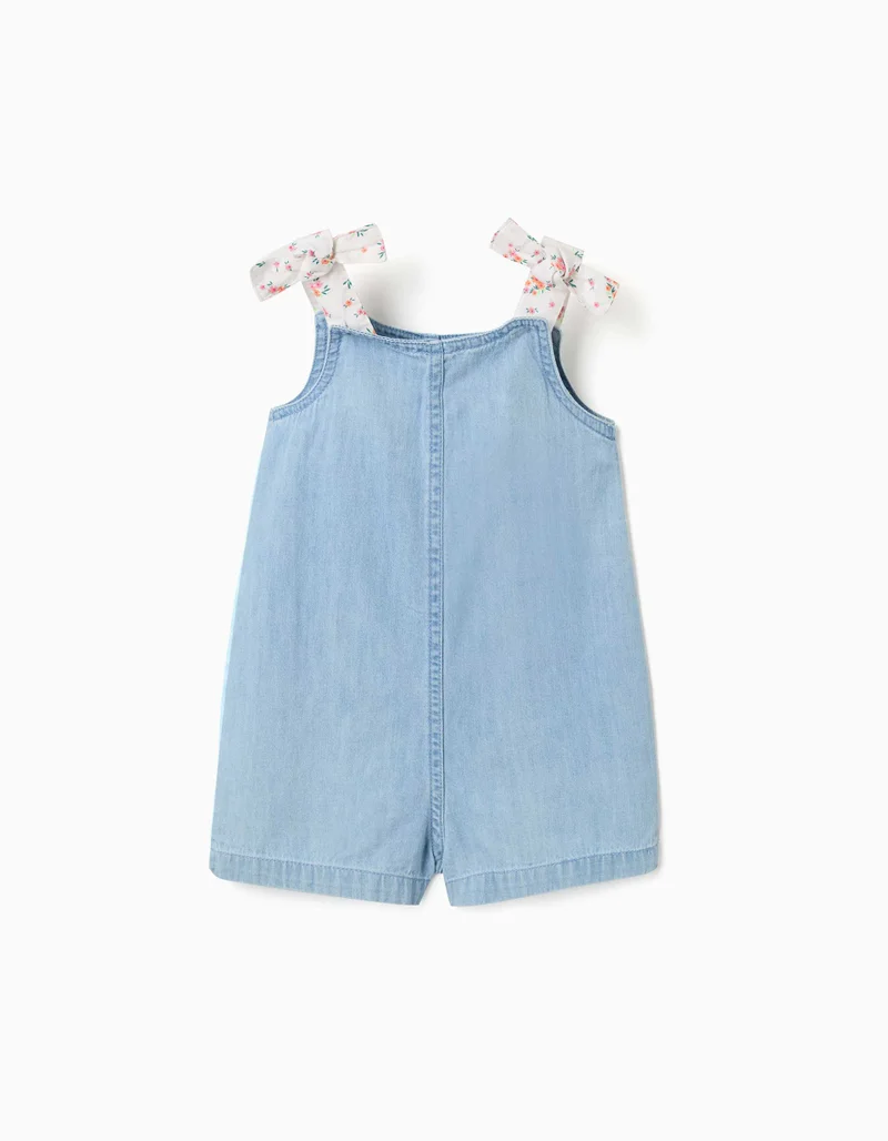 Ziddy Denim Playsuit With Floral Straps