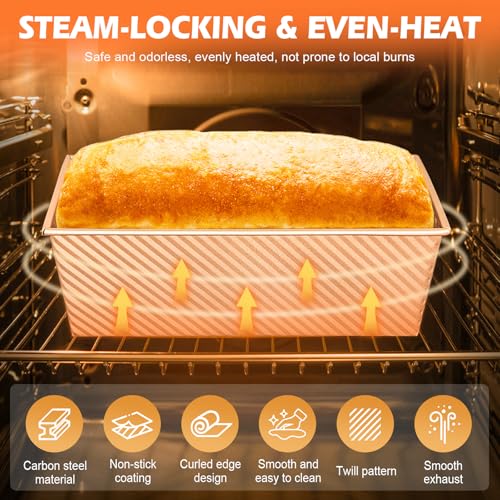 Dipanist 2Pack Loaf Pans with Lids – 2.2 LB & 1 LB Dough Capacity, Non-Stick Carbon Steel Bread Pans for Homemade Sandwich and Sourdough Bread, Corrugated Toast Mold - Image 4
