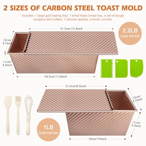 Dipanist 2Pack Loaf Pans with Lids – 2.2 LB & 1 LB Dough Capacity, Non-Stick Carbon Steel Bread Pans for Homemade Sandwich and Sourdough Bread, Corrugated Toast Mold - Image 2
