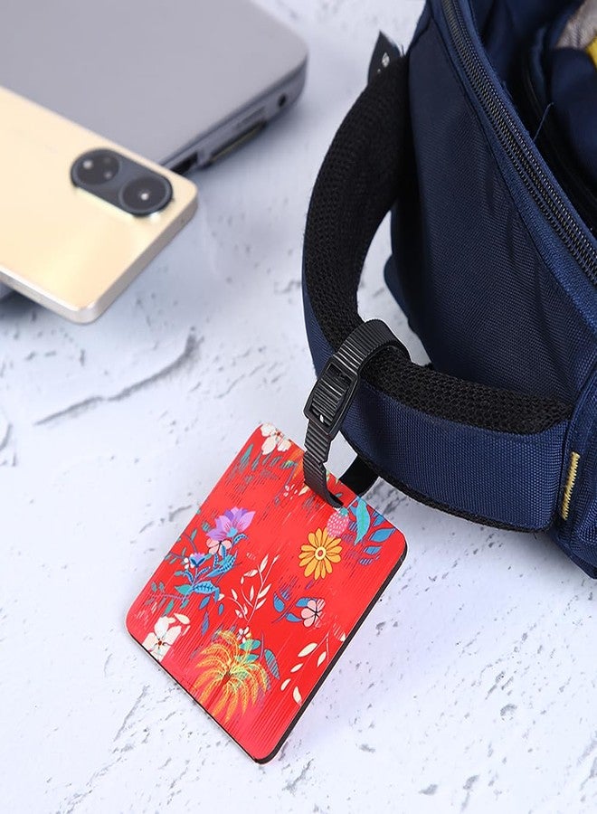 PentaDeco Red Floral Wooden Luggage Tag | 3x3 Inch High-Definition Print Bag Charm | Vibrant Travel Accessory for Luggage & Backpacks - Image 1