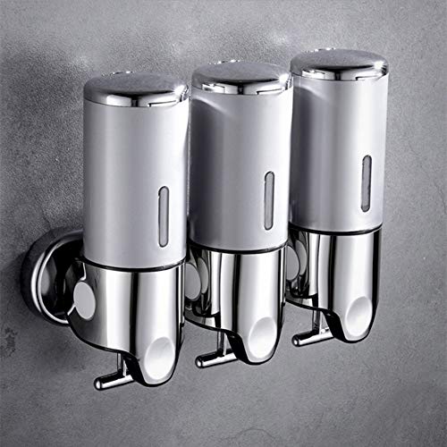 prosfalt 3 in 1 Chamber Wall Mounted Bathroom Shower Pump Dispenser and Organizer-Holds Shampoo, Soap, Conditioner, Shower Gel, for Bathroom Kitchen Hotel (Silver) - Image 1