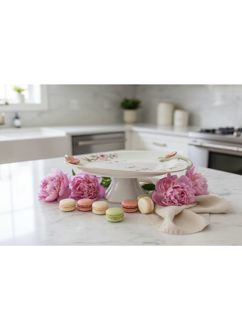 AKDC Angela Floral Premium Footed Ceramic Fruit Serving Plate – White (29×12 cm) - Image 5