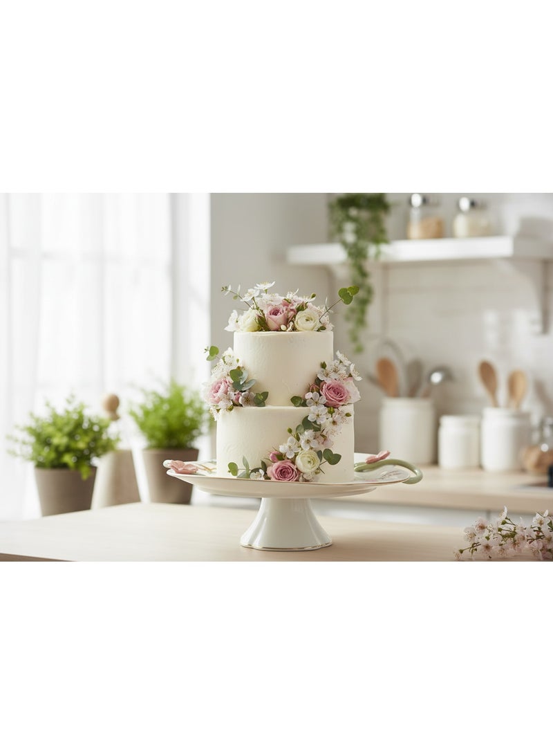AKDC Angela Floral Premium Footed Ceramic Fruit Serving Plate – White (29×12 cm) - Image 3