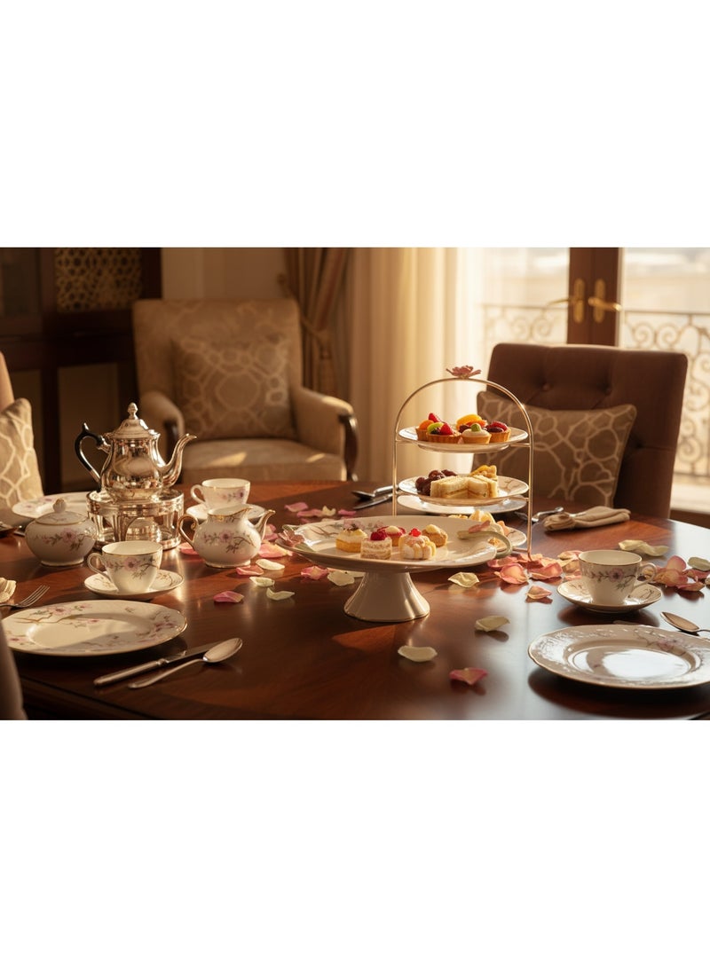 AKDC Angela Floral Premium Footed Ceramic Fruit Serving Plate – White (29×12 cm) - Image 4