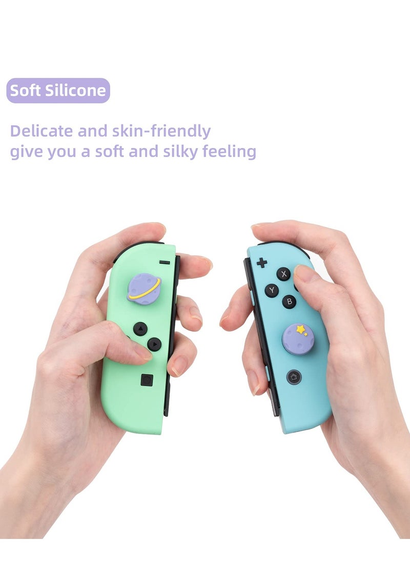 Generic - Thumb Grip Caps for Nintendo Switch, OLED & Switch Lite - Soft Silicone Joystick Covers (4PCS) with Purple Happy Planet Design - Image 1