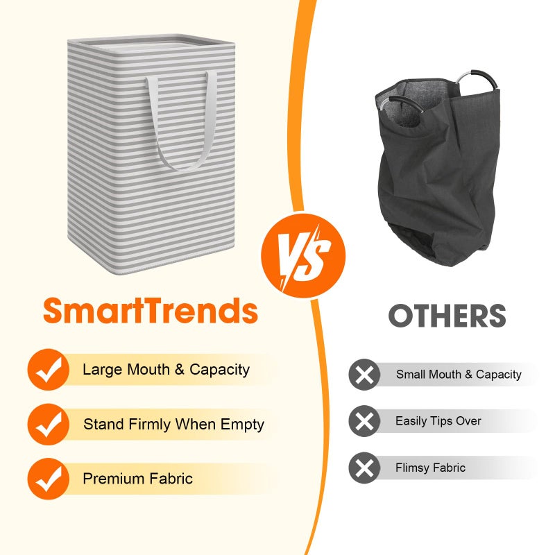 SmartTrends 3 Pack Large Laundry Basket,Waterproof & Freestanding Laundry Hamper,Collapsible Clothes Hampers with Easy Carry Long & Reinforced Handles in Bathroom,College Dorm(100Lx3,Gray) - Image 5
