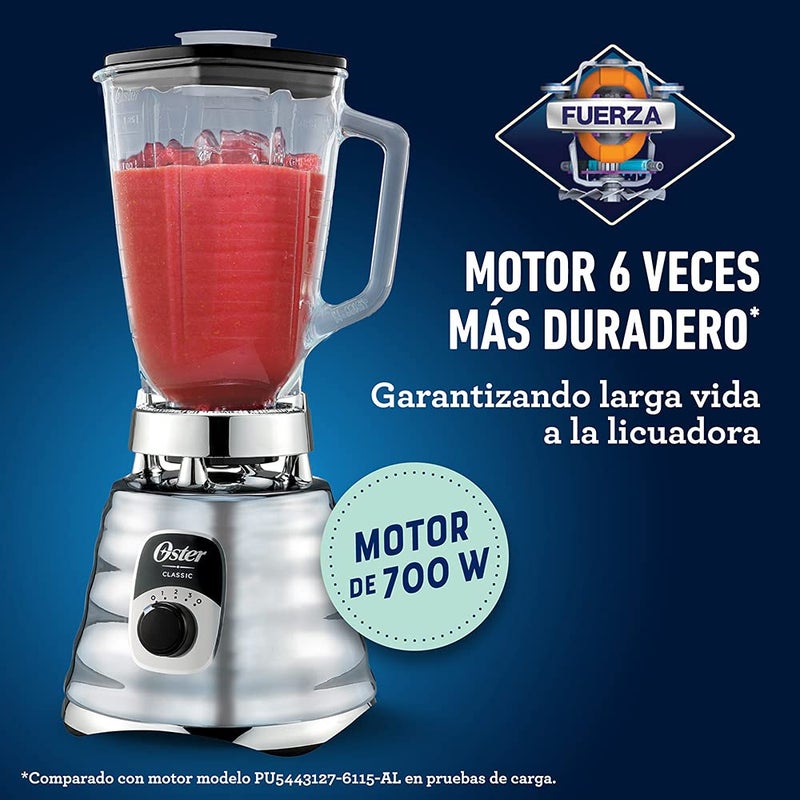 Oster Original 3 Speed Chrome Blender, 6 Times more Durable Motor, 10 Times Stronger, 5 Cup Glass Jar - Image 4