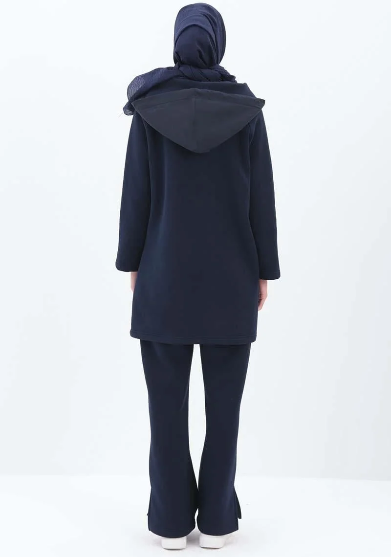 Allday Navy Blue-Garnished Kangaroo Pocket Tracksuit