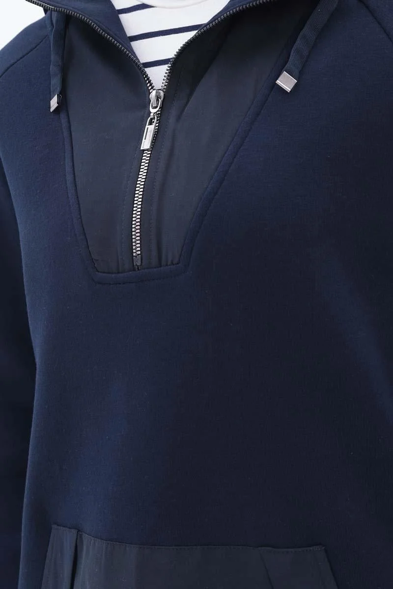 Allday Navy Blue-Garnished Kangaroo Pocket Tracksuit