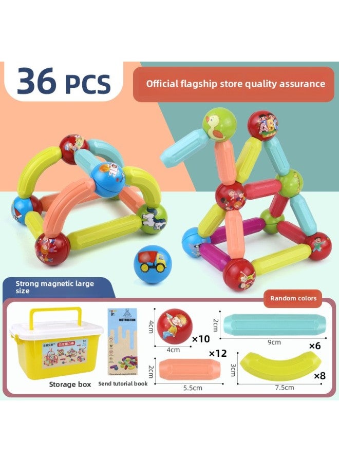 Multifunctional Magnetic Rods Children's Building Blocks Assembly Educational Baby Early Education Magnets For Boys Girls-Color:36 Suit 【pattern Ball】 Storage Box-Specifications:25-36-42-64 - Image 1