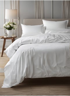 Raymond Raymond Home King Flat Sheet Bedsheet 300 Thread Count Luxurious Mercerized 100% Cotton Bedding Solid Pre Shrunk Sateen Stripe Finish Bed Linen with 2 Pillow Case - (274 * 274 CM)-White  - Image 1