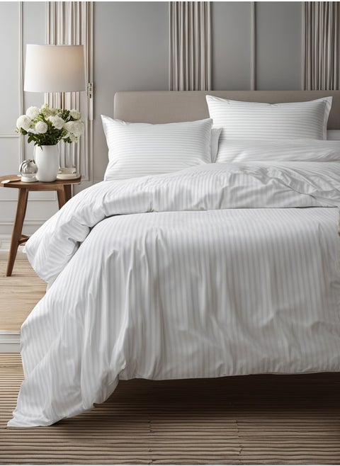 Raymond Home King Flat Sheet Bedsheet 300 Thread Count Luxurious Mercerized 100% Cotton Bedding Solid Pre Shrunk Sateen Stripe Finish Bed Linen with 2 Pillow Case - (274 * 274 CM)-White