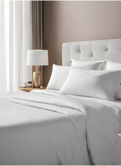Raymond Raymond Home King Flat Sheet Bedsheet 300 Thread Count Luxurious Mercerized 100% Cotton Bedding Solid Pre Shrunk Sateen Stripe Finish Bed Linen with 2 Pillow Case - (274 * 274 CM)-White  - Image 2