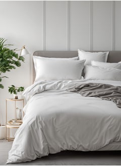 Raymond Raymond Home King Flat Sheet Bedsheet 300 Thread Count Luxurious Mercerized 100% Cotton Bedding Solid Pre Shrunk Sateen Stripe Finish Bed Linen with 2 Pillow Case - (274 * 274 CM)-White  - Image 3