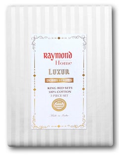 Raymond Raymond Home King Flat Sheet Bedsheet 300 Thread Count Luxurious Mercerized 100% Cotton Bedding Solid Pre Shrunk Sateen Stripe Finish Bed Linen with 2 Pillow Case - (274 * 274 CM)-White  - Image 4