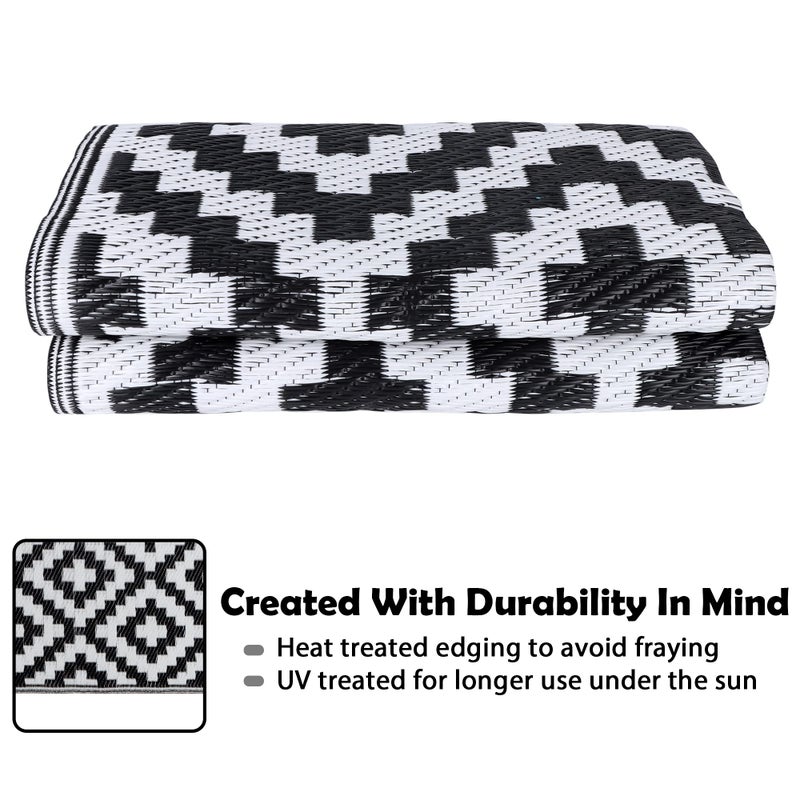 SAND MINE Waterproof Outdoor Rug 4x6 ft, Plastic Reversible Rug, Modern Area Rug, Large Floor Mat for Outdoors, RV, Patio, Backyard, Deck, Picnic, Beach, Camping (4' x 6', Black & White Lattice) - Image 4