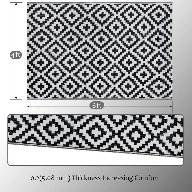 SAND MINE Waterproof Outdoor Rug 4x6 ft, Plastic Reversible Rug, Modern Area Rug, Large Floor Mat for Outdoors, RV, Patio, Backyard, Deck, Picnic, Beach, Camping (4' x 6', Black & White Lattice) - Image 3