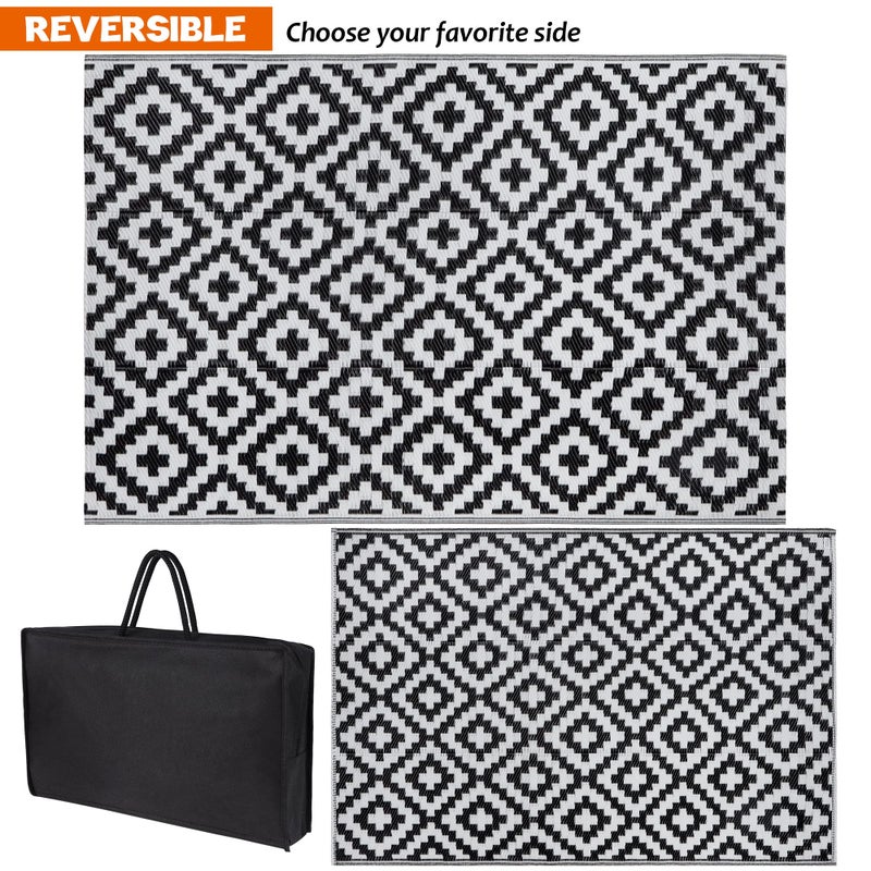 SAND MINE Waterproof Outdoor Rug 4x6 ft, Plastic Reversible Rug, Modern Area Rug, Large Floor Mat for Outdoors, RV, Patio, Backyard, Deck, Picnic, Beach, Camping (4' x 6', Black & White Lattice) - Image 2