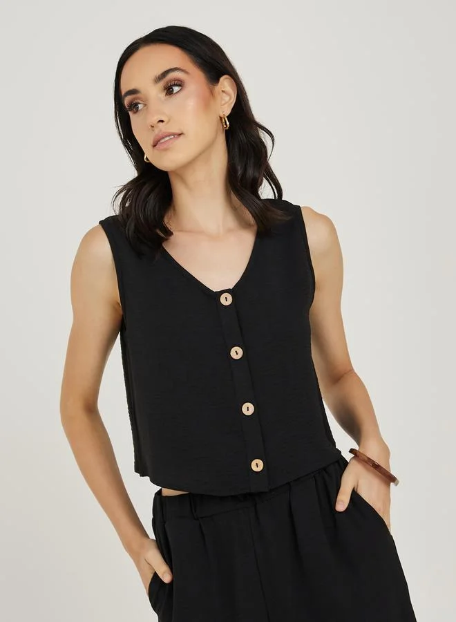 Take Two Button Front Crop Top & Straight Leg Pants Co-Ords