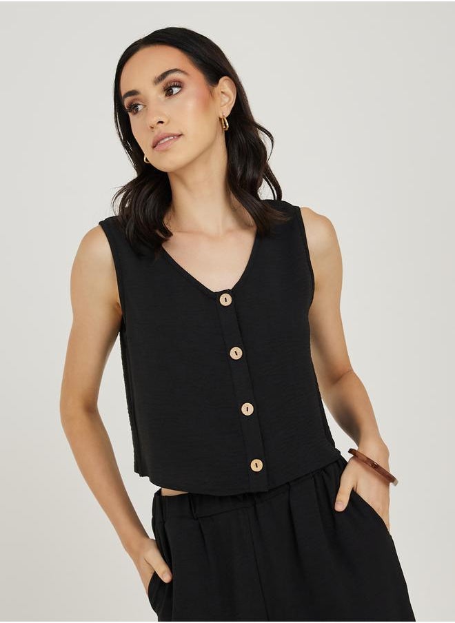 Styli - Button Front Crop Top & Straight Leg Pants Co-Ords - Image 1