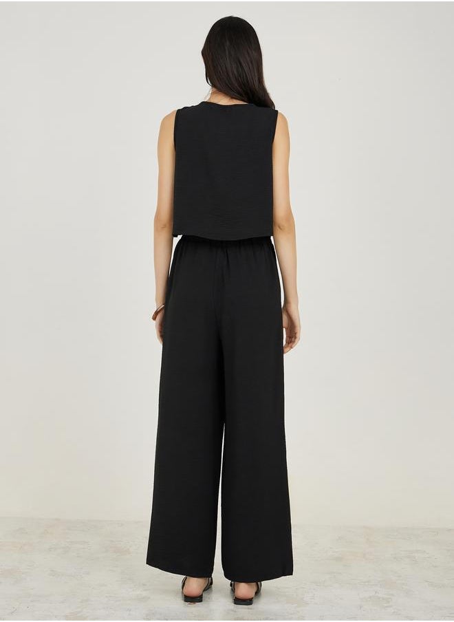 Styli - Button Front Crop Top & Straight Leg Pants Co-Ords - Image 1