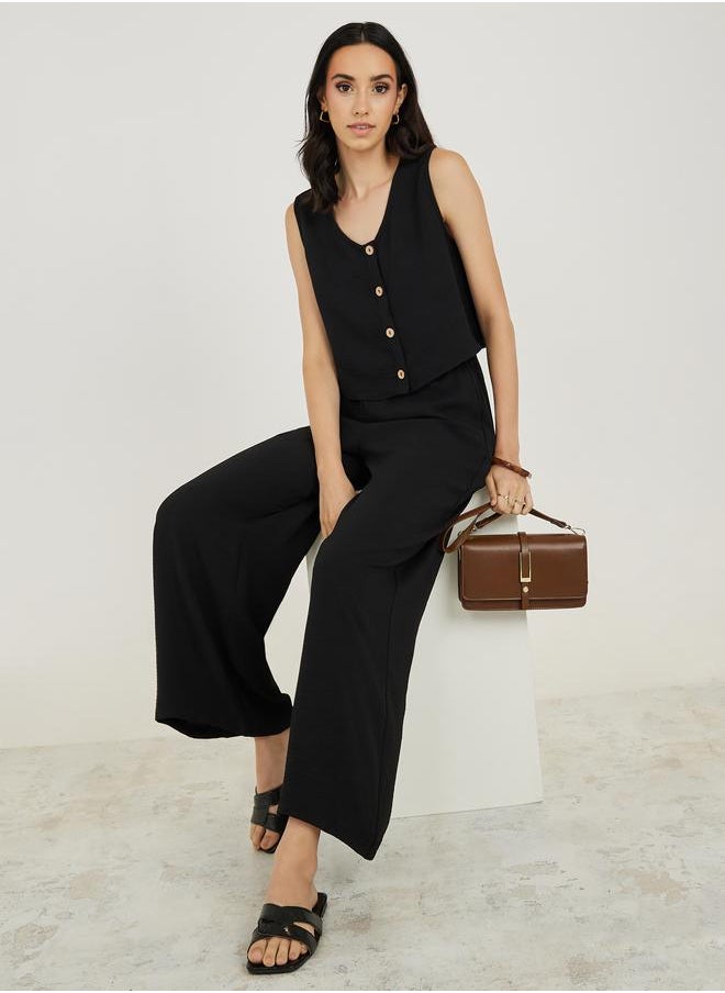 Styli - Button Front Crop Top & Straight Leg Pants Co-Ords - Image 1