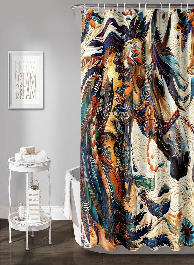 AILONEN Dreamcatcher Horse Shower Curtain,Exotic Feather Boho Horse Native Ethnic Waterproof Bath Curtain, 72" W x 72" H - Image 2
