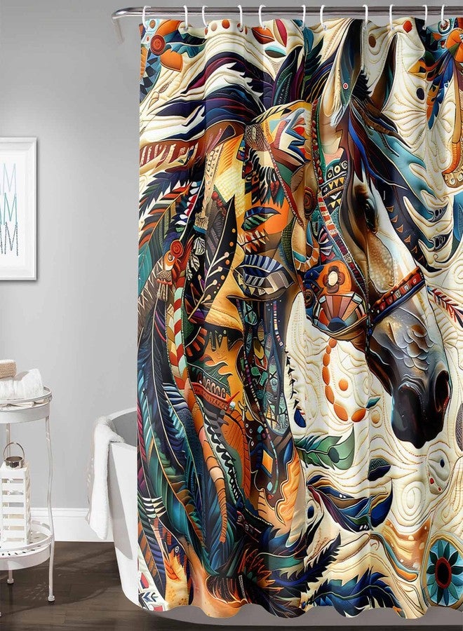 AILONEN Dreamcatcher Horse Shower Curtain,Exotic Feather Boho Horse Native Ethnic Waterproof Bath Curtain, 72" W x 72" H - Image 3