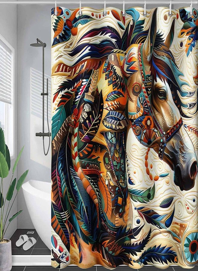 AILONEN Dreamcatcher Horse Shower Curtain,Exotic Feather Boho Horse Native Ethnic Waterproof Bath Curtain, 72" W x 72" H - Image 4
