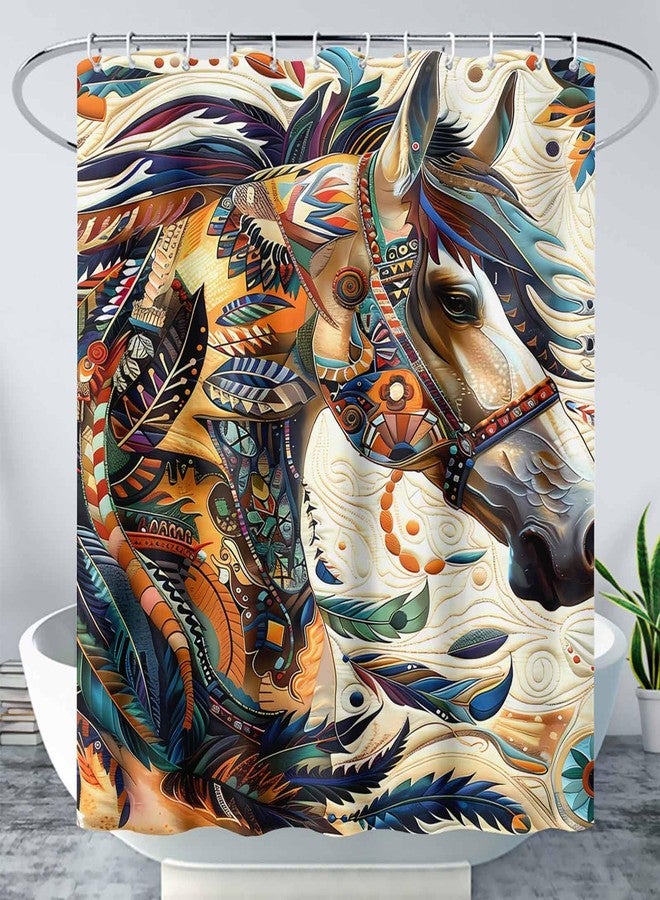 AILONEN Dreamcatcher Horse Shower Curtain,Exotic Feather Boho Horse Native Ethnic Waterproof Bath Curtain, 72" W x 72" H - Image 1