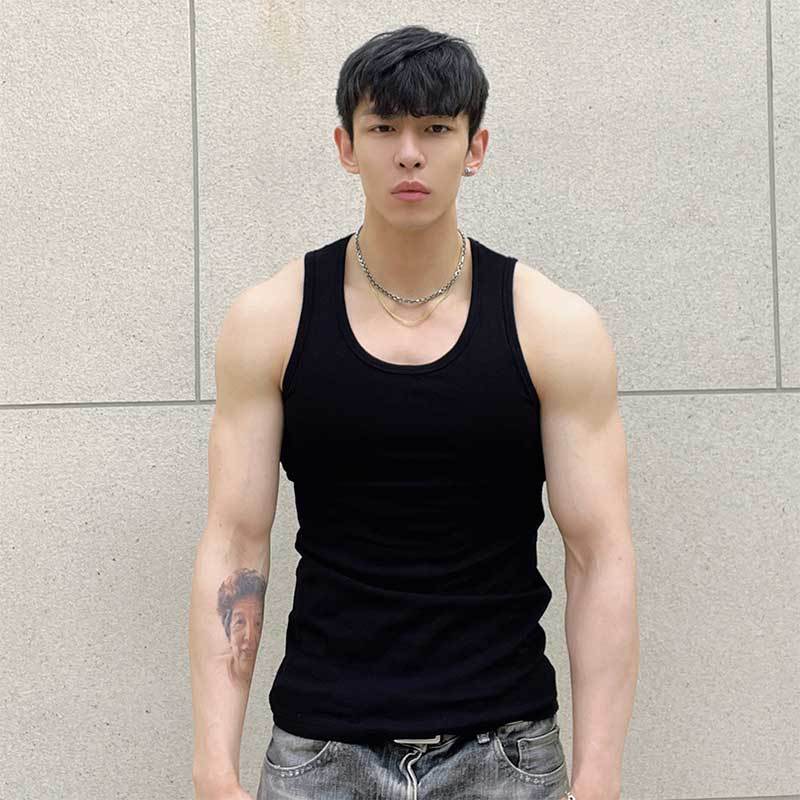 Summer Stretchy Athletic Tank Top for Men Black 